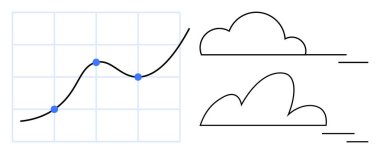 Hareket çizgileri olan iki bulutun yanında veri noktalarının yükseldiği bir ızgaradaki çizgi grafiği. Analiz, veri büyümesi, yenilik, bulut hesaplama, tahmin, dijital dönüşüm, küresel eğilimler için ideal