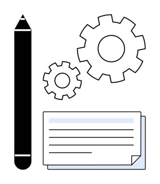 Siyah kalem, birbirine kenetlenmiş iki vites ve yaratıcılığı, stratejiyi, gelişimi ve problem çözmeyi sembolize eden bir yığın belge. Üretkenlik, eğitim, süreç tasarım yeniliği için ideal