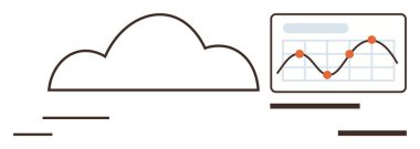 Bulut çizgisi veri analizi, büyüme ve eğilimleri gösteren bir çizgi grafiğiyle eşleştirildi. Teknoloji, veri yönetimi, dijital depolama, analitik, iş anlayışı, tahmin modern