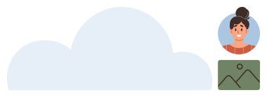 Kullanıcı profiline sahip bulut ögesi ve kişisel veri depolamayı sembolize eden küçük resim yüklenmiş küçük resim. Teknoloji, bulut hesaplama, kullanıcı arayüzü, depolama, yazılım, profil yönetimi, görsel