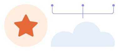 Soluk bir daire içinde kırmızı yıldız, mavi bulut ve bir dal oluşturan üç bağlantılı nokta. Yaratıcılık, yenilik, fikirler, ağlar, iletişim bulutu depolama bağlantıları için idealdir. Basit düz