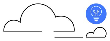 Minimalist bulut çizgisi ve mavi ampul yenilik, teknoloji, yaratıcılık ve ilerlemeyi simgeler. Bulut teknolojisi, yenilik, başlangıç fikirleri, beyin fırtınası, teknolojik çözümler eğitimi için ideal
