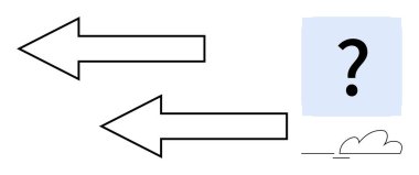 Sola bakan iki ok farklı yön ve çatışmaları temsil ediyor, soru işareti olan mavi bir kare belirsizliği vurguluyor ve bulut soyut düşünceyi öne sürüyor. Karar vermek için ideal.