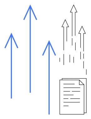 Mavi oklar ilerlemeyi, verimliliği ve başarıları sembolize ediyor. Ticari büyüme, yenilik, üretkenlik, hedef belirleme, mali başarı ve strateji için ideal