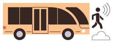 Kablosuz sinyaller yayan yaya otobüsü yan görüntüde. Akıllı ulaşım, yaya güvenliği, yol bağlantısı, hareketlilik sistemleri, kentsel planlama, haberleşme için ideal