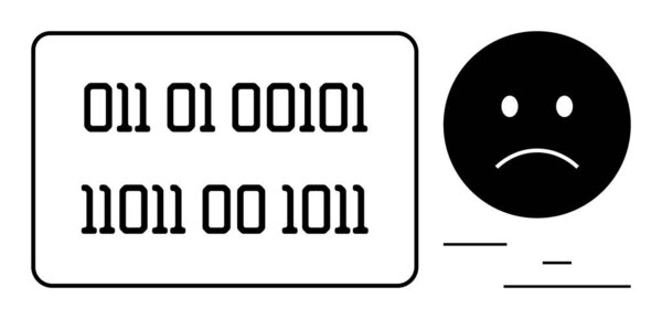 Sad face with binary code highlighting digital challenge, error, or miscommunication. Ideal for technology, coding, system glitch, failure, troubleshooting, IT issue simple landing page