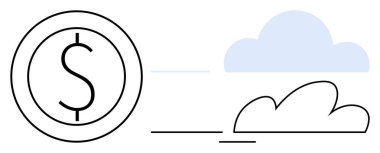 Dolar işareti ve kayan bulut şekilli sikke finansal başarıyı, online hizmetleri ve teknolojiyi simgeliyor. Finans, teknoloji, yenilik, girişimler, bankacılık, bulut hesaplama için ideal