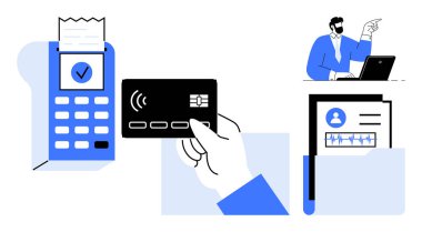 Faturalı ödeme terminali, el ele tutuşma kartı, masada profesyonel danışmanlık, belge klasörü. Finans, iş, teknoloji, e-ticaret, danışmanlık sağlık hizmetleri için ideal