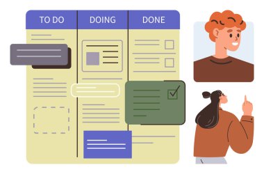 Kanban tarzı kurul Yapılacak, Yapılacak, Yapılacak, Yapılacak bölümlere bölündü. Vurgulama ekibi iletişimi, görev heyeti, takip süreci. Üretkenlik, takım çalışması ve proje planlama iş akışı için ideal