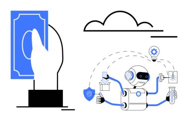 Fikirler, siber güvenlik, test, mühendislik, bulut hizmetleri ve finansal ödemelerle birden fazla iş yapan robot asistanı. Yenilik, otomasyon, yapay zeka güvenlik teknolojisi basitliği için ideal