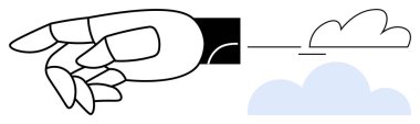 Robotik el soyut bulutlara doğru uzanıyor, gelişmeyi, teknolojiyi ve gelecekteki emelleri simgeliyor. Yenilik için ideal, yaratıcılık, yapay zeka, ilerleme, otomasyon dijital