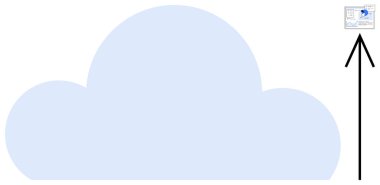 Dosya simgesine sahip mavi bulut ve yukarı doğru ok buluta yüklenen veriyi sembolize eder. Bulut depolama, veri transferi, teknoloji, yedekleme, web hizmetleri, yenilik, basit iniş sayfası için ideal