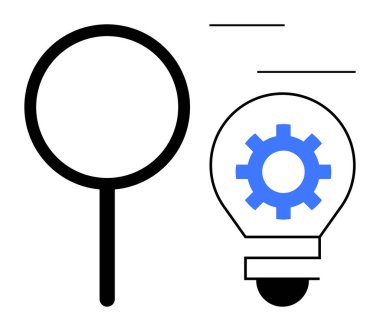 Büyüteç ve ampul vites altı araştırmaları, yenilikçi düşünceler ve gelişim içerir. Yaratıcılık, beyin fırtınası, keşif, analitik, iş stratejileri, eğitim için ideal