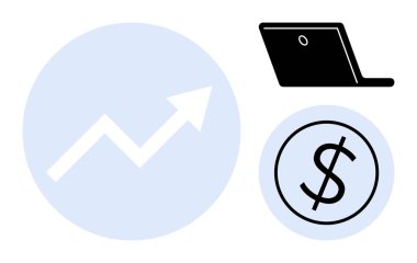 Arrow 'un grafikte, para ve dizüstü bilgisayarda artması finansal büyüme, dijital yenilik, piyasa başarısı ve iş stratejisini vurguluyor. Girişimler, ekonomi, veri yatırımı e-ticaret için ideal