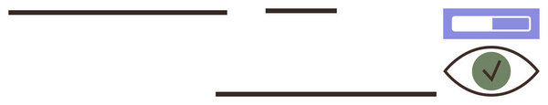 Горизонтальный индикатор прогресса, близкий к завершению, и зеленая галочка на глазу представляют собой отслеживание, завершение, проверку или утверждение задачи. Идеально подходит для рабочего процесса, прогресса, утверждения, мониторинга, обновления системы