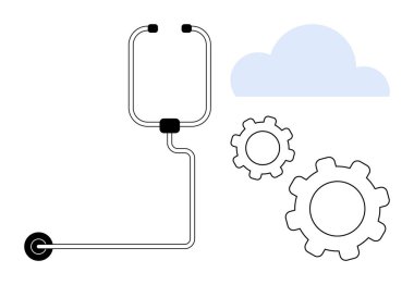 Stetoskop, tıbbi teknolojiyi, yeniliği, teletıp, bulut hesaplamasını, veri analizini, sağlık hizmetleri entegrasyonunu temsil eden dişlilere ve bulutlara bağlıdır. Sağlık hizmetleri için ideal, teknoloji basit