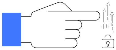 Kilitlenmemiş bir asma kilidi işaret eden büyük el hareketi gelişmeyi, erişimi ve büyümeyi sembolize eden yukarı doğru oklar. Yenilik, başarı, özgürlük, potansiyel ve fırsat için ideal