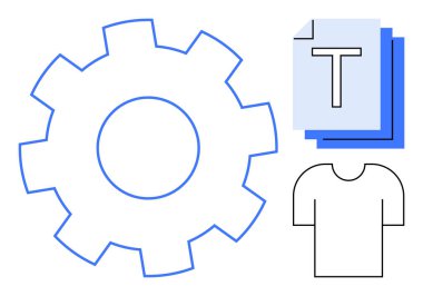 Büyük teçhizat, T sembollü katmanlı dokümanlar ve tişört hatları. Ayarlar için ideal özelleştirme, tasarım araçları, içerik oluşturma, yenilik, markalaşma, yaratıcılık basit iniş sayfası