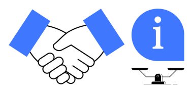 İki el titreyerek ortaklığı, bilgiyi temsil eden bilgi baloncuğunu ve adalet için dengeli teraziyi simgeliyor. İş için ideal, güven, iletişim, eşitlik, işbirliği, şeffaflık