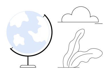 Işık kıtaları, yer üstünde bulutlar ve altında yapraklı bitkiler olan bir dünya. Başlıklar için ideal çevre, küresel seyahat, eğitim, ekoloji, sürdürülebilirlik yeniliği ve büyüme. Basit.