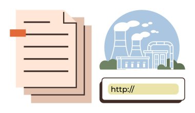 Yığınlanmış kağıtlar, bacaları ve kirliliği olan endüstriyel tesis, araştırma ve bilgi paylaşımını öneren web bağlantısı alanı. Endüstri anlayışı, raporlar, çevresel etki, kirlilik için ideal