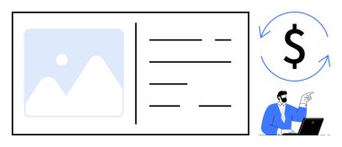 Masadaki adam gelir ikonu, veri tablosu ve fotoğraf tutucu ile finansal stratejiler üzerinde çalışıyor. İş, finans, pazarlama, veri analizi, planlama ve e-ticaret için ideal