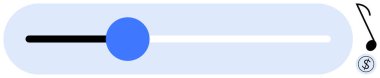 Mavi düğmeli yatay ses düzeyi kaydırıcısı, müzik notası ve ödeme ikonu ses kontrolü ve monetizasyonu vurguluyor. Uygulama tasarımı, ses ayarları, müzik akışı, ödeme sistemleri, abonelikler için ideal