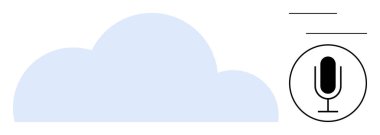 Mikrofon simgesinin yanında küçük çizgileri olan büyük bulut tasarımı. Teknoloji, iletişim, ses asistanı, bulut servisi, podcast, uzaktan çalışma, basit iniş sayfası için ideal