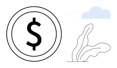 Ekonomik büyüme, finansal istikrar ve sürdürülebilirliği temsil eden bulut ve bitki unsurlarının yanında dolar parası. Yatırım, tasarruf, ekoloji, ekonomi, zenginlik finansmanı ve doğa için ideal