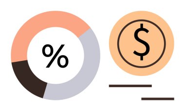 Finansal kavramları, parasal büyümeyi ve veri analizini gösteren yüzde sembolü ve dolar simgesiyle soyut pasta grafiği. Ekonomi, kâr, bütçe, istatistik, yatırım, pazarlama için ideal