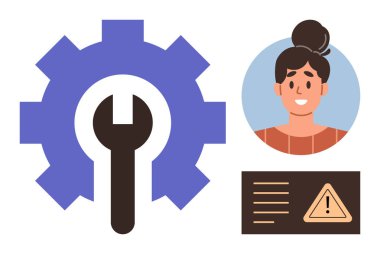 Ayarlar için vites ve anahtar, kullanıcı için kadın portresi, tedbir için alarm kartı. Kullanıcı desteği, sorun giderme, teknik bakım, hata bildirimleri, sistem ayarları, müşteri hizmetleri için ideal