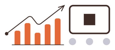 Yukarı doğru eğilim oklu çubuk grafiği ve teknolojiyi temsil eden ekran parmakları. Büyüme takibi, analitik, strateji, başarı, yenilik, teknoloji, takım çalışması için ideal. Basit düz metafor