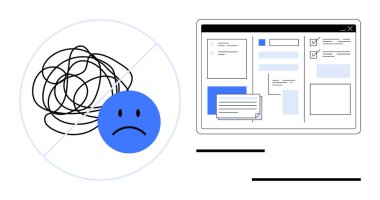 Karışık karalamaların yanında üzgün yüz, temiz ve organize bir görev yönetimi arayüzü ile çelişiyor. Üretkenlik, verimlilik, organizasyon, netlik, proje yönetimi, stres azaltma, basit