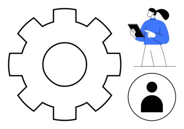 Profesyonel holding tableti ve kullanıcı simgesi, takım çalışması, üretkenlik, sistem entegrasyonu, kullanıcı odaklı tasarım, iş gücü yönetimi, otomasyon, basit iniş sayfası