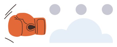 Noktalara ve soyut şekillere doğru yumruk atan turuncu boks eldiveni zorlukların, çatışmaların, kararlılığın, direnişin, rekabetin, büyümenin ve azmin üstesinden gelmeyi sembolize ediyor. Motivasyon için ideal