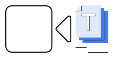 Kopyalama veya içerik oluşturmayı temsil eden dizilmiş metin sayfalarının yanında kamera simgesi. Teknoloji, medya, yazılım, iletişim, eğitim, iş akışı ve basit iniş sayfası için ideal