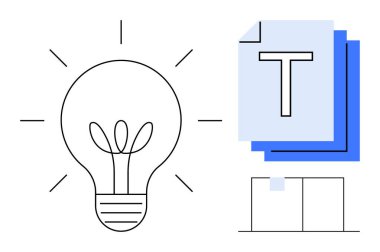 İçeriği temsil eden katmanlı metin belgelerinin yanında fikirleri ve yeniliği gösteren ampul. Yaratıcılık, yazma, beyin fırtınası, strateji, yenilik, eğitim, basit iniş sayfası için ideal