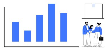 Büyüdüğünü gösteren bar çizelgesi, kadın ve erkeğin el sıkıştığını gösteren rapor, sunumlar için ekran. Takım çalışması, iş analizi, kurumsal büyüme, strateji, iletişim, başarı için idealdir.