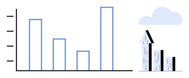 Yukarı doğru eğilimli çubuk grafiği ve büyüyen oklar iş analitiğini, finansal kazanımları, veri görselleştirmesini, ilerleme izlemesini, ekonomik büyümeyi, istatistiksel içgörüleri sembolize ediyor. İş için ideal