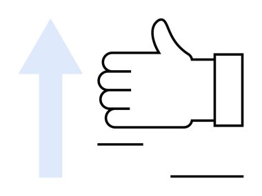 Yukarı doğru çıkan bir okun yanında el işareti vermek büyümeyi, başarıyı ve olumlu geri bildirimi simgeler. Teşvik, iş geliştirme, onay, motivasyon, liderlik, başarı için ideal