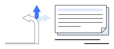 Yığılmış belgelere bitişik, yukarı doğru cesur bir okla iki yöne ayrılan eğri bir ok. Karar verme, yönlendirme, planlama, seçenekler, strateji, odaklanma ve değişim için ideal. Modern basit