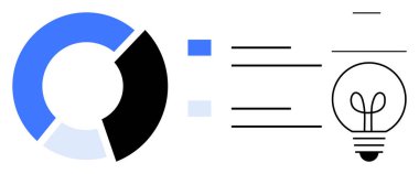 Bölümleri, veri etiketleri ve stilize ampulleri olan dairesel pasta grafiği. Veri analizi, sunum, rapor, eğitim, iş stratejisi yaratıcılık yeniliği için ideal. Temiz düz basit metafor
