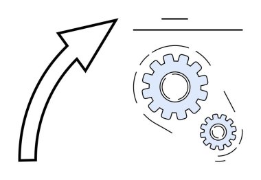 Yukarı ok, birbirine kenetlenen dişlilerin yanında büyüme, takım çalışması, mekanizma ve ilerlemeyi temsil eder. Konseptler için ideal yenilik, gelişme, strateji, başarı verimliliği. Basit.