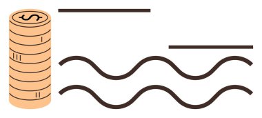 Madeni para yığını dalgalı ve düz çizgilerle hizalanarak finansal büyüme, istikrar ve dalgalanmayı sembolize ediyor. Finans, zenginlik, ekonomi, borsa, tasarruf, analitik yatırım için ideal
