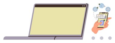 Dijital yüz tanıma programını gösteren akıllı telefonun yanındaki dizüstü bilgisayar ekranı. Teknoloji, güvenlik, yenilik, çevrimiçi etkileşim, bağlantı, verimlilik, dijital erişim için idealdir. Basit.