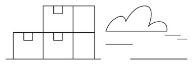 Bir bulut anahatının yanına istiflenmiş üç kutu. Teslimat, depolama, lojistik, depo, envanter, bulut hesaplama, internet hizmetleri için ideal. Basit bir düz metafor.