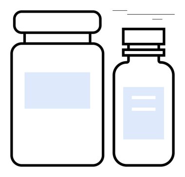 İki ilaç kutusu, bir büyük kavanoz ve etiketli küçük bir şişe. Eczane, ilaç, sağlık, sağlık, depolama, ürün ambalajlama ve ilaç araştırmaları için ideal. Basit düz metafor