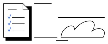 Satırlarla bağlantılı bir kontrol listesi ve bulut sembolü olan belge, organizasyonu, bulut depolamayı, görev yönetimini, iş akışını, işbirliğini, dosya paylaşımını, dijital bütünleşmeyi sembolize ediyor. Basit bir daire.