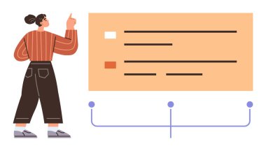 Vurgulanmış metin ve bağlantılı satırlarla tahtaya bakan kişi. Sunum için ideal, veri analizi, eğitim, iletişim, bilgi, iş akışı, zaman çizelgesi. Basit düz metafor