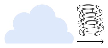 Bulut şekli, bozuk para yığını, bulut temelli yeniliği, finansal faydaları ve ilerlemeyi sembolize eden ileri işaret eden ok. Bulut hesaplama, teknoloji, finans, yenilikçi iş büyümesi için ideal